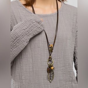 Emery Ruby Leather Layered Pendant Necklace